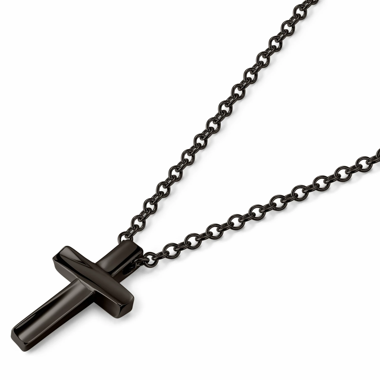 Lucleon Gunmetal Stainless Steel With Curvy Cross Cable Chain Necklace 4 Lucleon Gunmetal Stainless Steel With Curvy Cross Cable Chain Necklace - Image 2