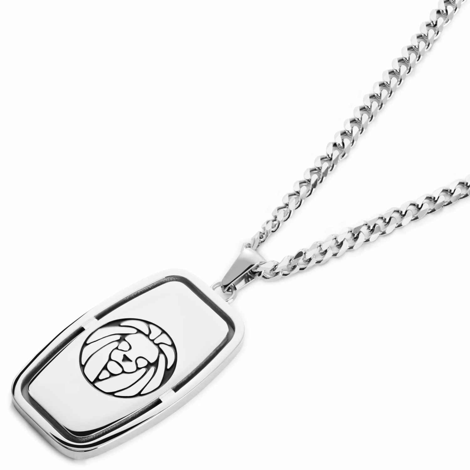 Lucleon Icarus | Silver-Tone Stainless Steel Dog Tag With Lucleon Logo Box Curb Chain Necklace 6 Lucleon Icarus | Silver-Tone Stainless Steel Dog Tag With Lucleon Logo Box Curb Chain Necklace - Image 4