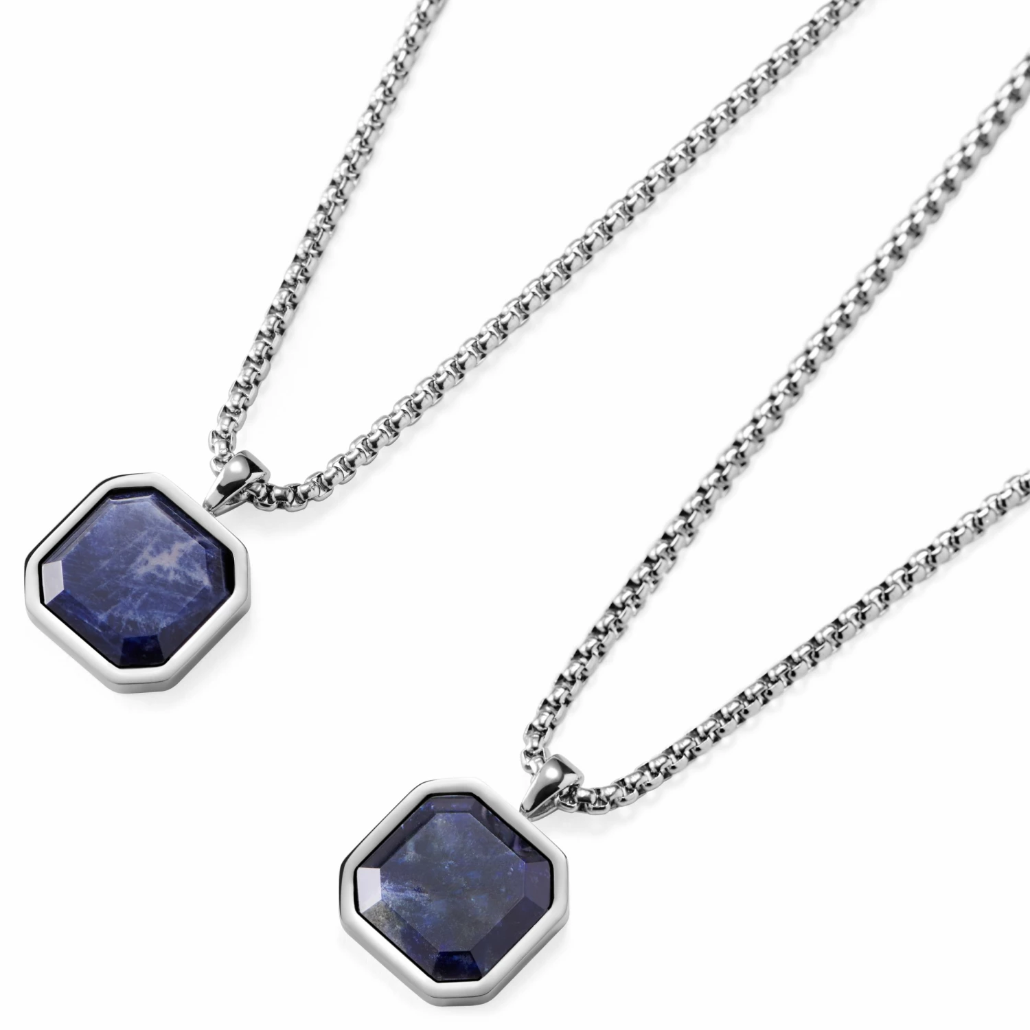 Arkai Orisun | Silver-Tone Stainless Steel & Sodalite Octagon Box Chain Necklace 7 Arkai Orisun | Silver-Tone Stainless Steel & Sodalite Octagon Box Chain Necklace - Image 5