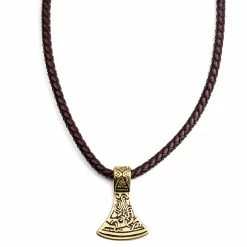 MEN NECKLACES shop 17 Fort Tempus Brown Leather With Gold-Tone Norse Axe Necklace