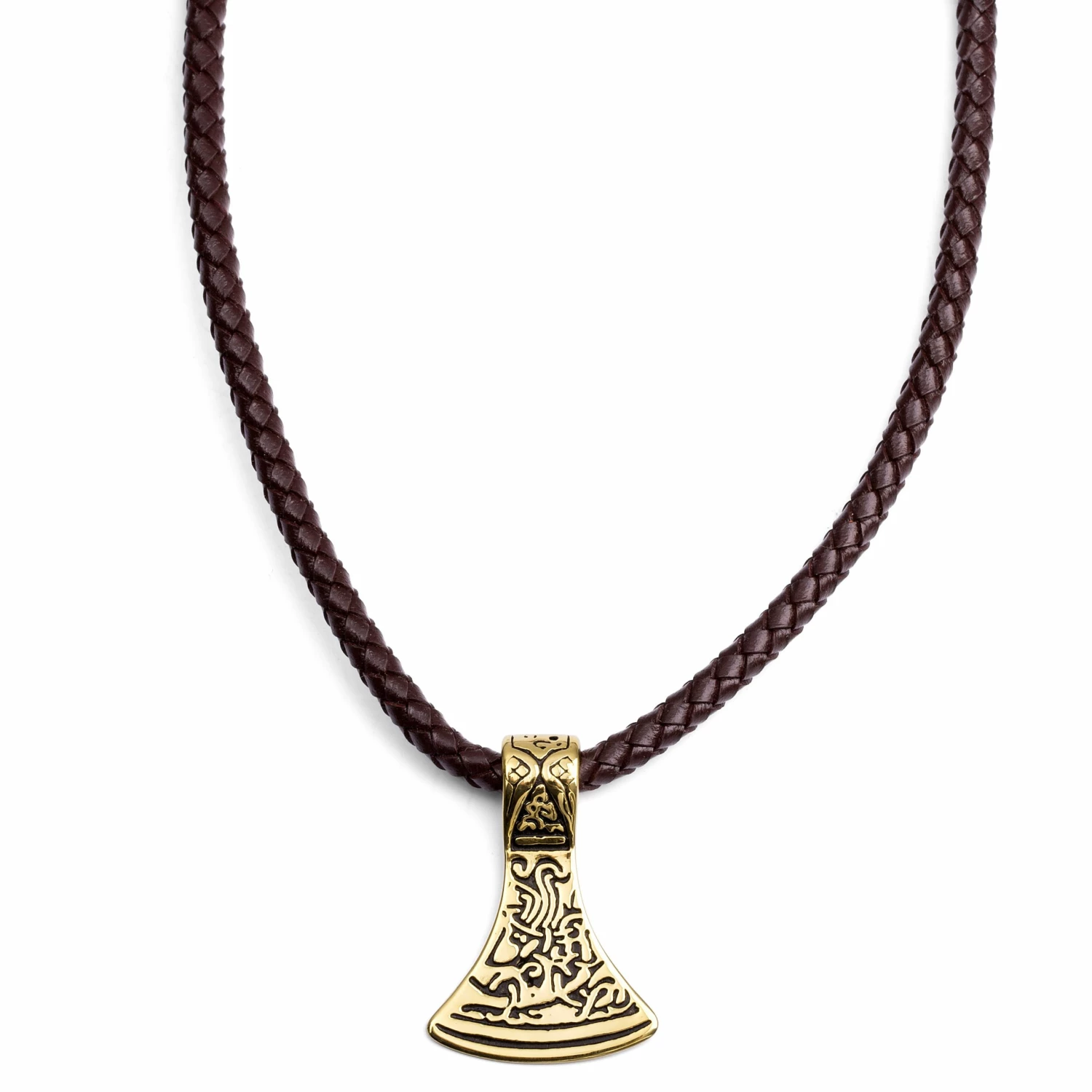 Fort Tempus Brown Leather With Gold-Tone Norse Axe Necklace 3 Fort Tempus Brown Leather With Gold-Tone Norse Axe Necklace