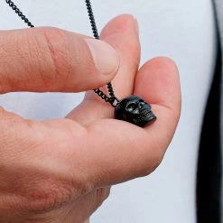 Lucleon Iconic | Black Stainless Steel Skull Curb Chain Necklace -MEN NECKLACES shop 12037 necklase