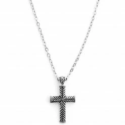 Fort Tempus Silver-Tone Stainless Steel Etched Crucifix Cable Chain Necklace