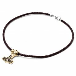 Fort Tempus Brown Leather With Gold-Tone Viking Hammer Necklace -MEN NECKLACES shop 13 1 50 1 194
