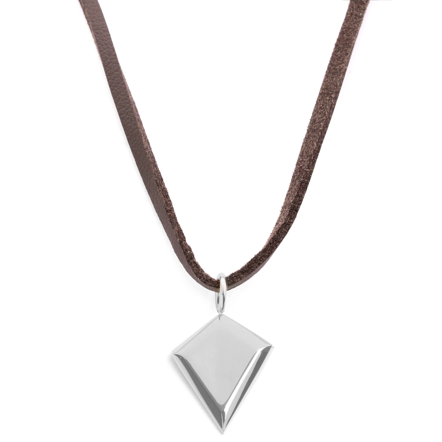 Lucleon Iconic | Brown Leather With Silver-Tone Stainless Steel Triangle Necklace 3 Lucleon Iconic | Brown Leather With Silver-Tone Stainless Steel Triangle Necklace