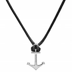 Lucleon Gravel | Silver-Tone Stainless Steel Anchor & Black Cord Necklace