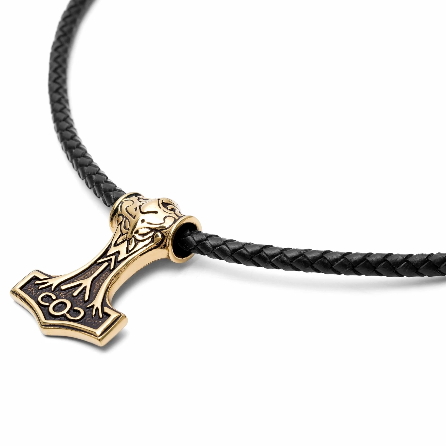 Fort Tempus Black Leather With Gold-Tone Viking Hammer Necklace 4 Fort Tempus Black Leather With Gold-Tone Viking Hammer Necklace - Image 2