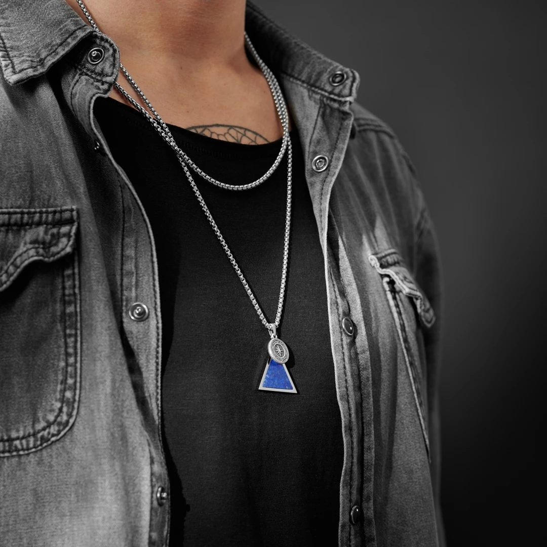 Arkai (Orisun) | Silver-Tone Stainless Steel & Lapis Lazuli Necklace Layering Set 4 Arkai (Orisun) | Silver-Tone Stainless Steel & Lapis Lazuli Necklace Layering Set - Image 2