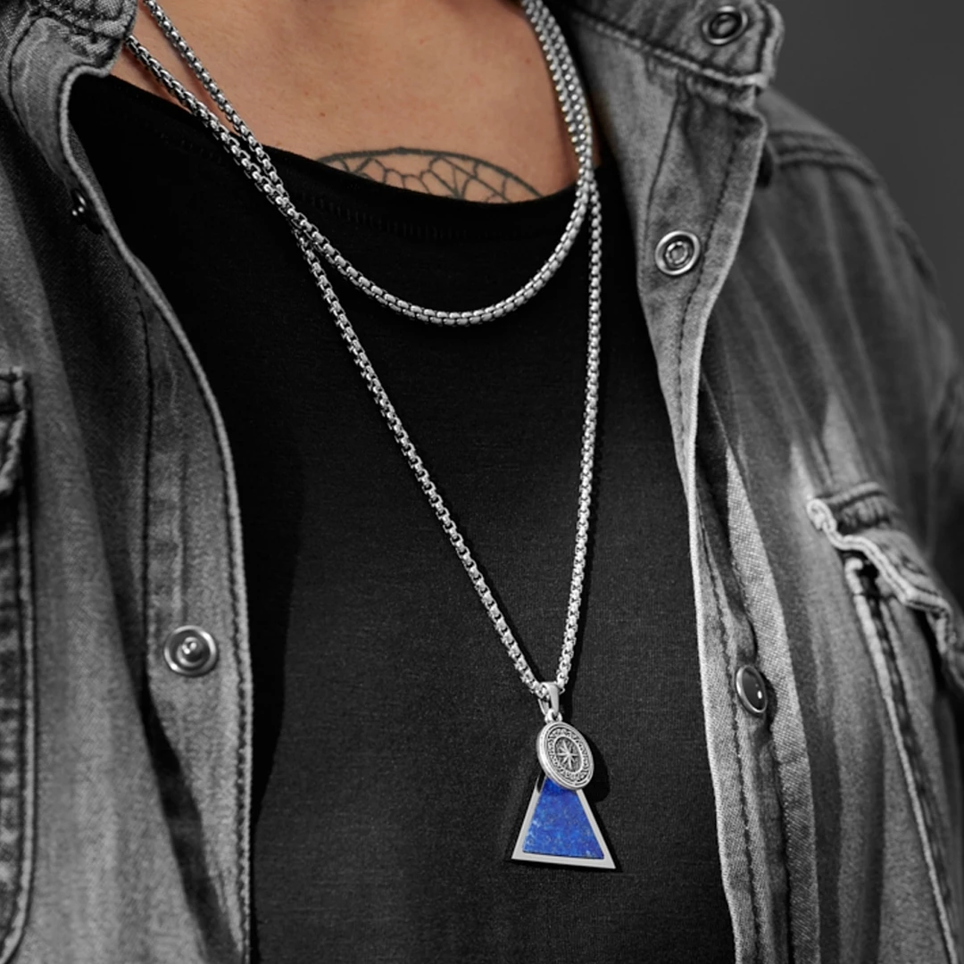 Arkai (Orisun) | Silver-Tone Stainless Steel & Lapis Lazuli Necklace Layering Set 7 Arkai (Orisun) | Silver-Tone Stainless Steel & Lapis Lazuli Necklace Layering Set - Image 5