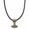 Fort Tempus Brown Leather With Gold-Tone Viking Hammer Necklace -MEN NECKLACES shop 13 4 56