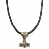 Fort Tempus Black Leather With Gold-Tone Viking Hammer Necklace -MEN NECKLACES shop 13 4 65