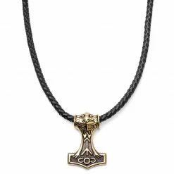 MEN NECKLACES shop 25 Fort Tempus Black Leather With Gold-Tone Viking Hammer Necklace