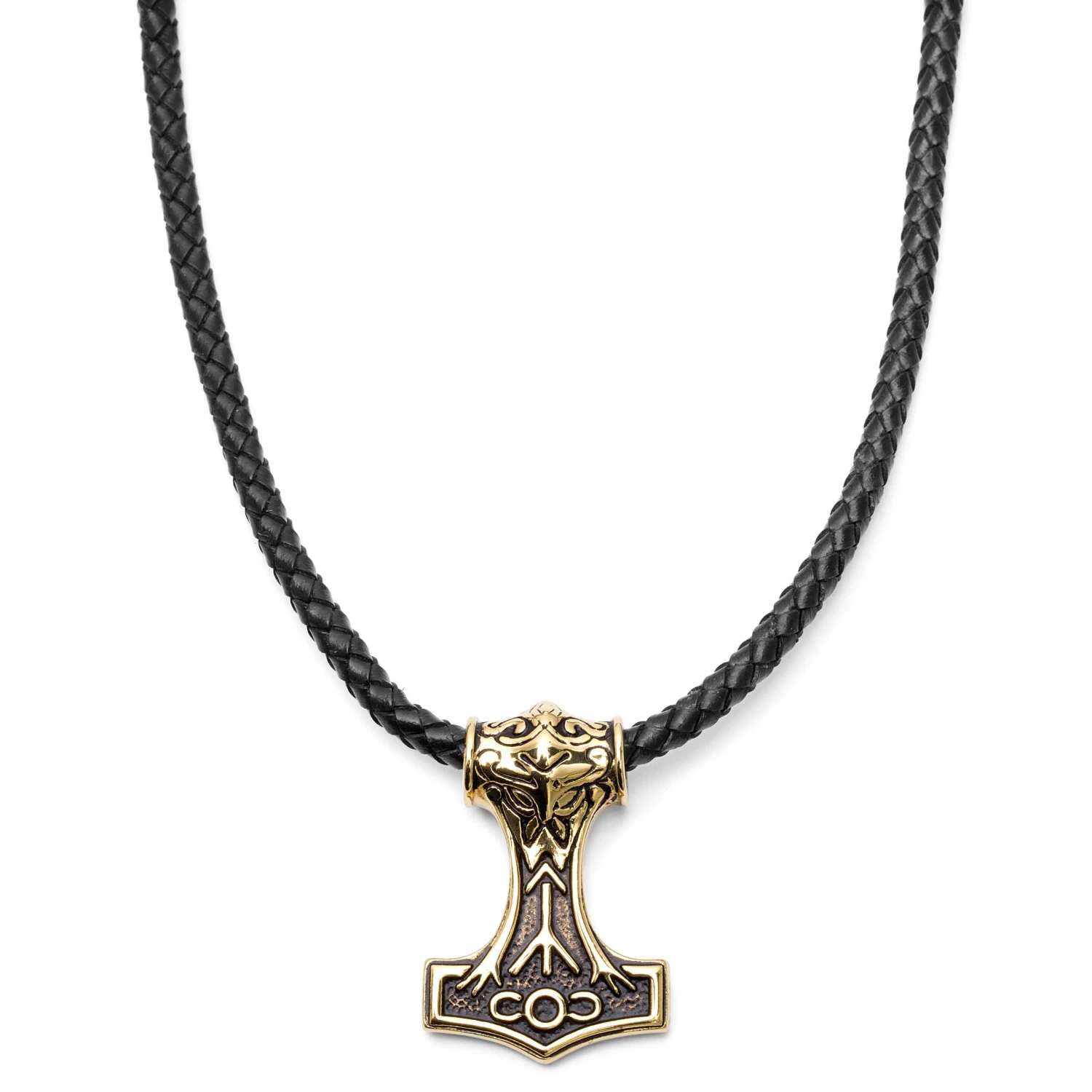 Fort Tempus Black Leather With Gold-Tone Viking Hammer Necklace 3 Fort Tempus Black Leather With Gold-Tone Viking Hammer Necklace