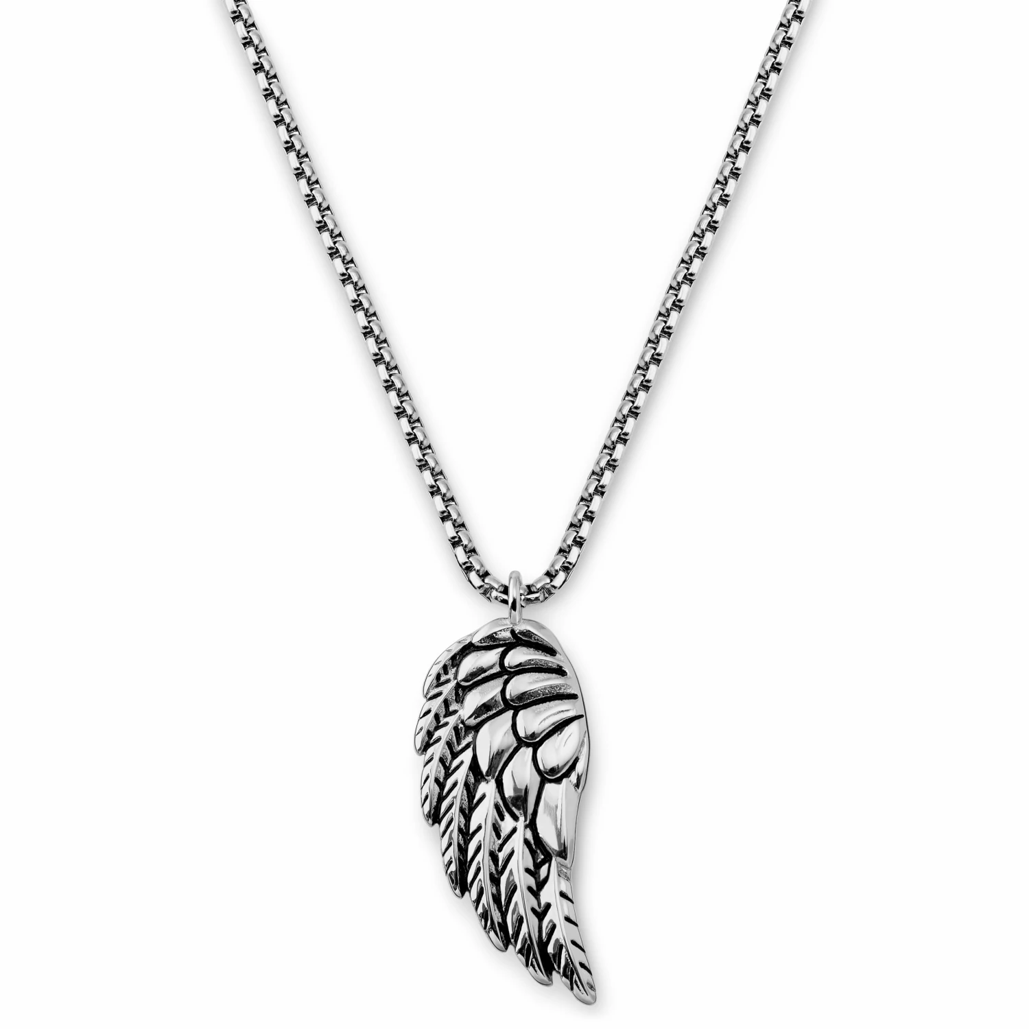 Otsu Egan | Silver-Tone Stainless Steel Feather Wing Box Chain Necklace 3 Otsu Egan | Silver-Tone Stainless Steel Feather Wing Box Chain Necklace