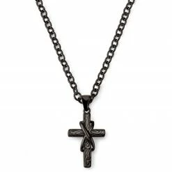 Lucleon Black Stainless Steel With Cross & Infinity Symbol Cable Chain Necklace