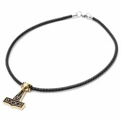 Fort Tempus Black Leather With Gold-Tone Wolf & Thor's Hammer Necklace 8 Fort Tempus Black Leather With Gold-Tone Wolf & Thor's Hammer Necklace -MEN NECKLACES shop 14 1 201