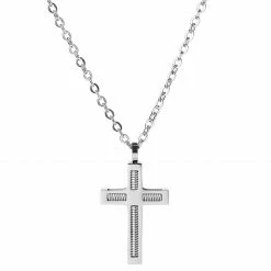 Fort Tempus Silver-Tone Stainless Steel With Coiled Cross Box Chain Necklace