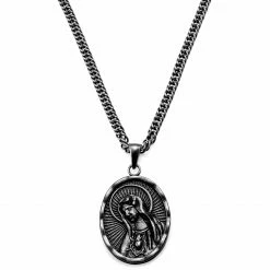 Lucleon Sanctus | Vintage Silver-Tone Stainless Steel Immaculate Heart of Mary Wheat Chain Necklace
