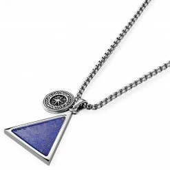 Arkai Orisun | Silver-Tone Stainless Steel & Lapis Lazuli Triangle Box Chain Necklace -MEN NECKLACES shop 14 23af00aa5cf7fe945d72caf0f90cd512c 1