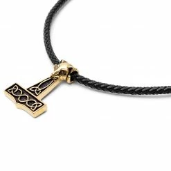 Fort Tempus Black Leather With Gold-Tone Wolf & Thor's Hammer Necklace 9 Fort Tempus Black Leather With Gold-Tone Wolf & Thor's Hammer Necklace -MEN NECKLACES shop 14 2 143