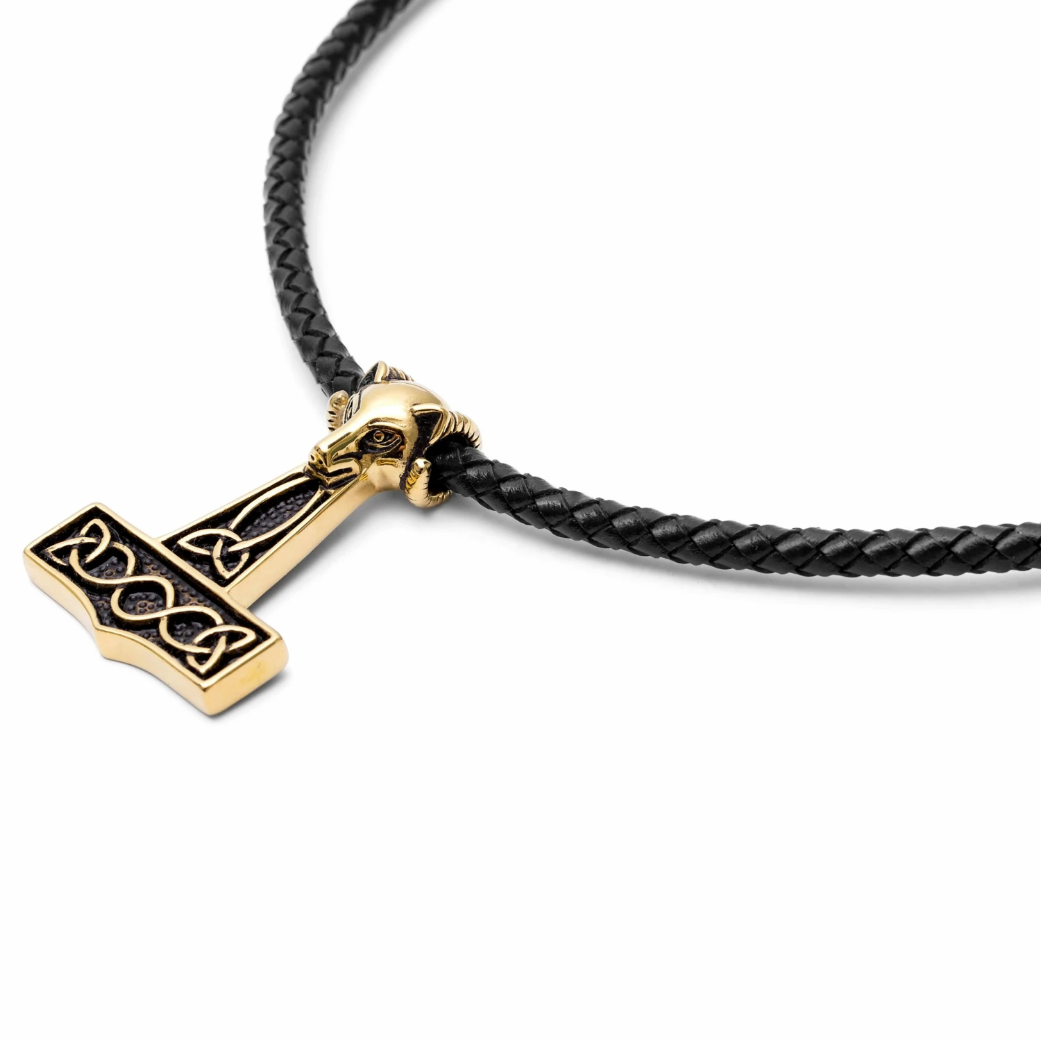 Fort Tempus Black Leather With Gold-Tone Wolf & Thor's Hammer Necklace 6 Fort Tempus Black Leather With Gold-Tone Wolf & Thor's Hammer Necklace - Image 4
