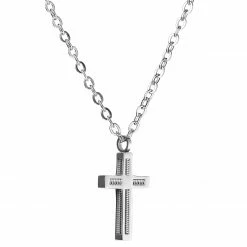 Fort Tempus Silver-Tone Stainless Steel With Coiled Cross Box Chain Necklace -MEN NECKLACES shop 14 2 copy 11