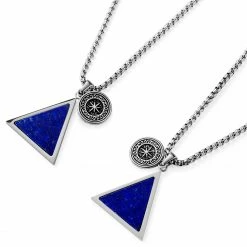 Arkai Orisun | Silver-Tone Stainless Steel & Lapis Lazuli Triangle Box Chain Necklace -MEN NECKLACES shop 14 350aacc2b0a8fb478471723162508fea7 1