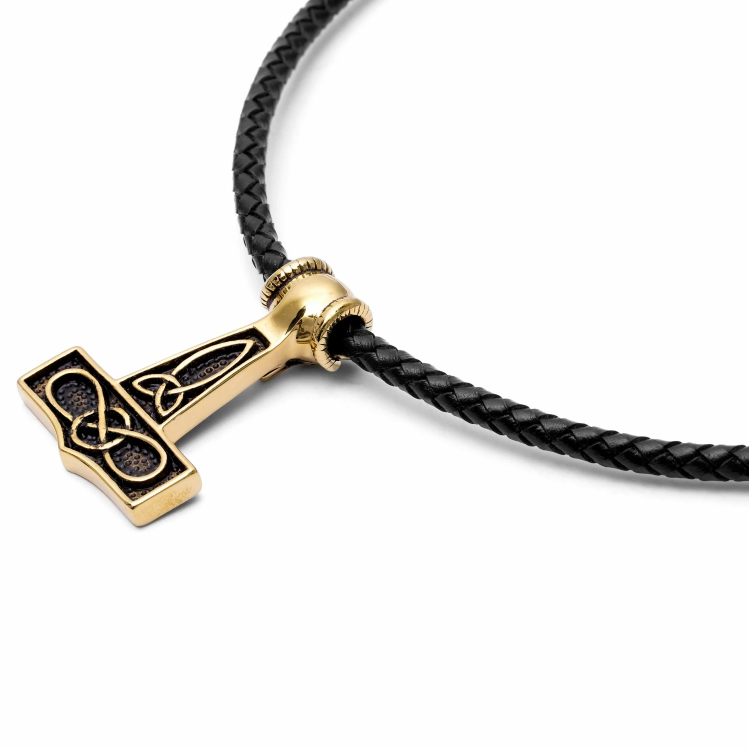 Fort Tempus Black Leather With Gold-Tone Wolf & Thor's Hammer Necklace 4 Fort Tempus Black Leather With Gold-Tone Wolf & Thor's Hammer Necklace - Image 2
