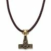 Fort Tempus Brown Leather With Gold-Tone Wolf & Thor's Hammer Necklace