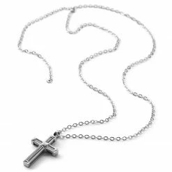 Fort Tempus Silver-Tone Stainless Steel With Coiled Cross Box Chain Necklace -MEN NECKLACES shop 14 4 copy 6