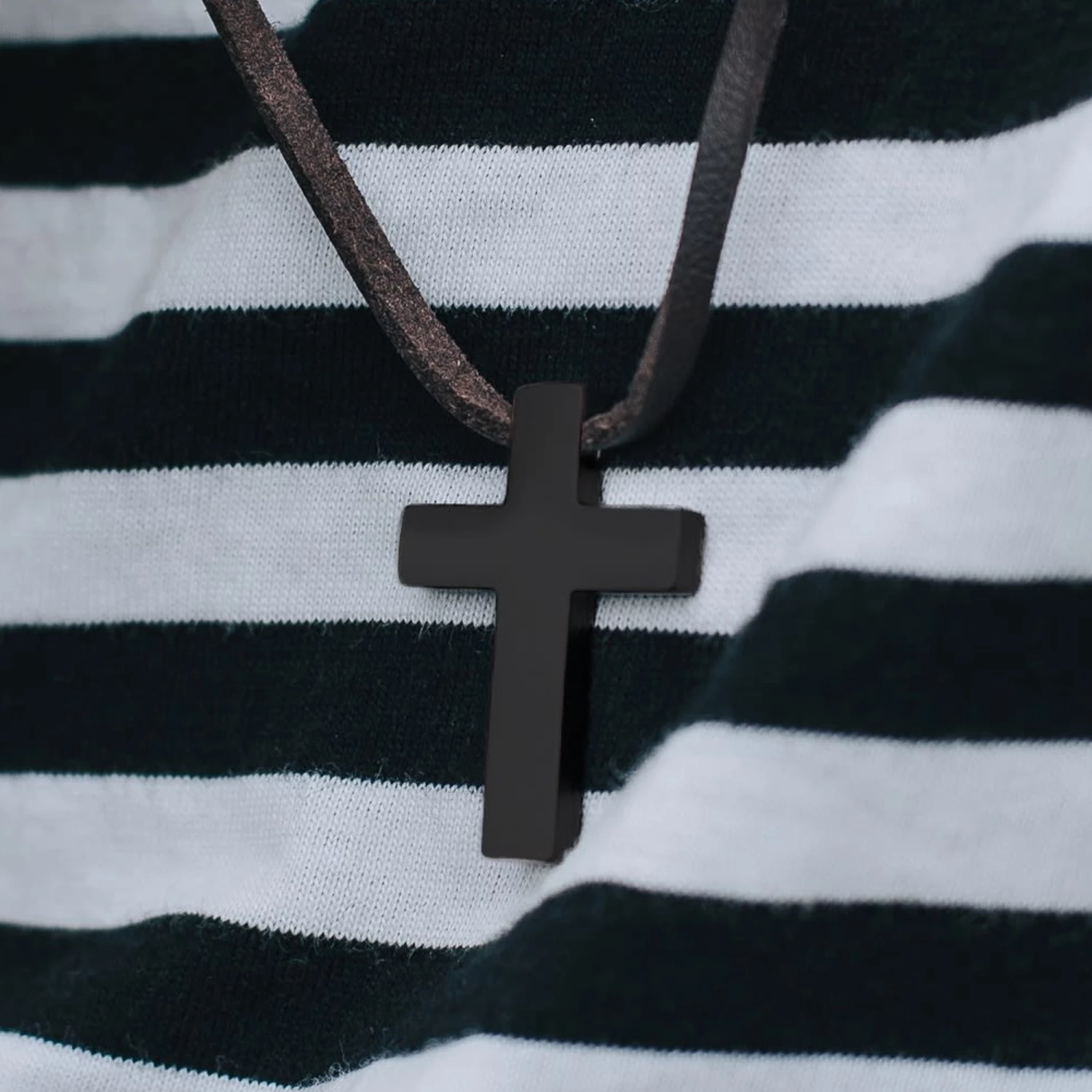 Lucleon Iconic | Brown Leather With Black Stainless Steel Cross Necklace 7 Lucleon Iconic | Brown Leather With Black Stainless Steel Cross Necklace - Image 5