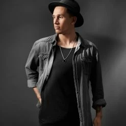 Arkai Orisun | Silver-Tone Stainless Steel & Black Onyx Circle Chain Necklace -MEN NECKLACES shop 15 124632 1