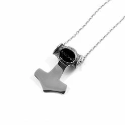Fort Tempus Silver-Tone Stainless Steel Thor's Hammer & Skull Cable Chain Necklace -MEN NECKLACES shop 15 1 4 3