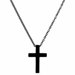 Fort Tempus Black Stainless Steel Cross Cable Chain Necklace