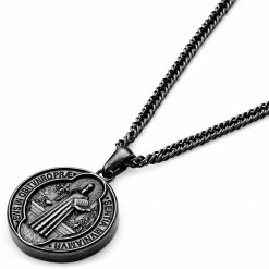 Lucleon Sanctus | Vintage Silver-Tone Stainless Steel St. Benedict Medal Wheat Chain Necklace -MEN NECKLACES shop 15 23a847b3e22d7a972431792d5ef13e068