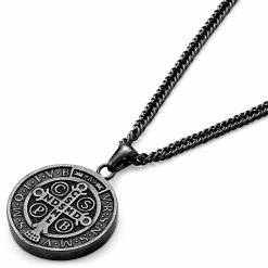 Lucleon Sanctus | Vintage Silver-Tone Stainless Steel St. Benedict Medal Wheat Chain Necklace -MEN NECKLACES shop 15 372cea392eb897d697ebf826871f3266f