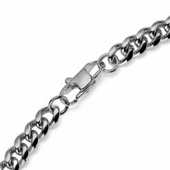 Lucleon 6 mm Silver-Tone Stainless Steel Cuban Chain Necklace -MEN NECKLACES shop 15183 s neck3 2