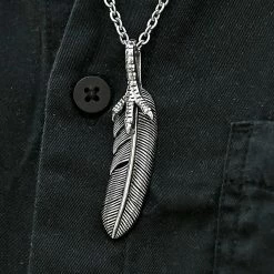 Fort Tempus Silver-Tone Stainless Steel Claw & Feather Cable Chain Necklace 11 Fort Tempus Silver-Tone Stainless Steel Claw & Feather Cable Chain Necklace -MEN NECKLACES shop 15223best