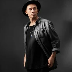 Arkai Orisun | Silver-Tone Stainless Steel & Lapis Lazuli Triangle Box Chain Necklace -MEN NECKLACES shop 16 1 24636 1