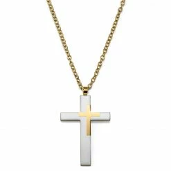 Lucleon Silver- & Gold-Tone Stainless Steel Cross Cable Chain Necklace
