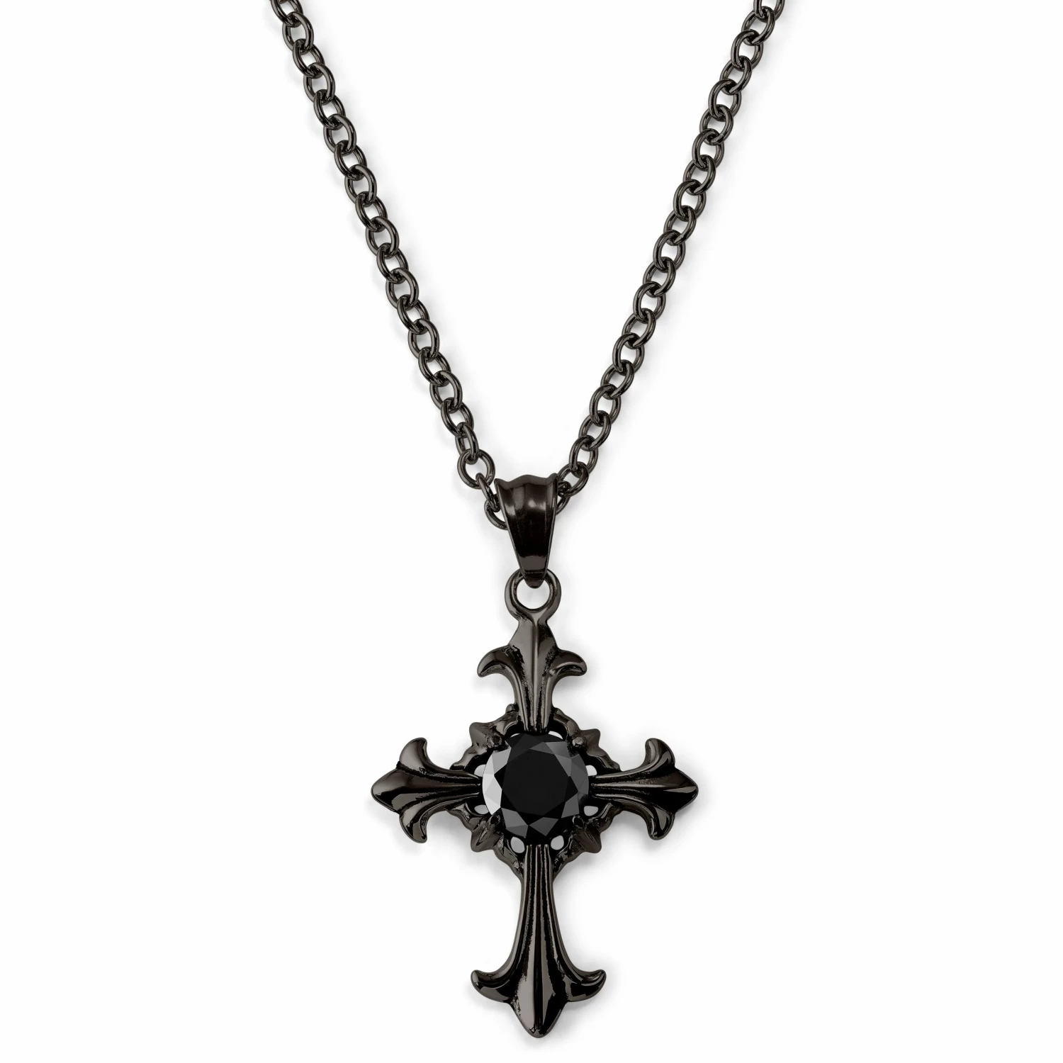 Lucleon Gunmetal Stainless Steel With Gothic Cross Cable Chain Necklace 3 Lucleon Gunmetal Stainless Steel With Gothic Cross Cable Chain Necklace