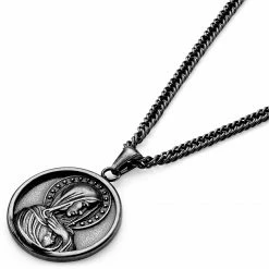 Lucleon Sanctus | Vintage Silver-Tone Stainless Steel Virgin Mary Wheat Chain Necklace -MEN NECKLACES shop 16 22a0e57eedd9339cd328c4a55441cd458
