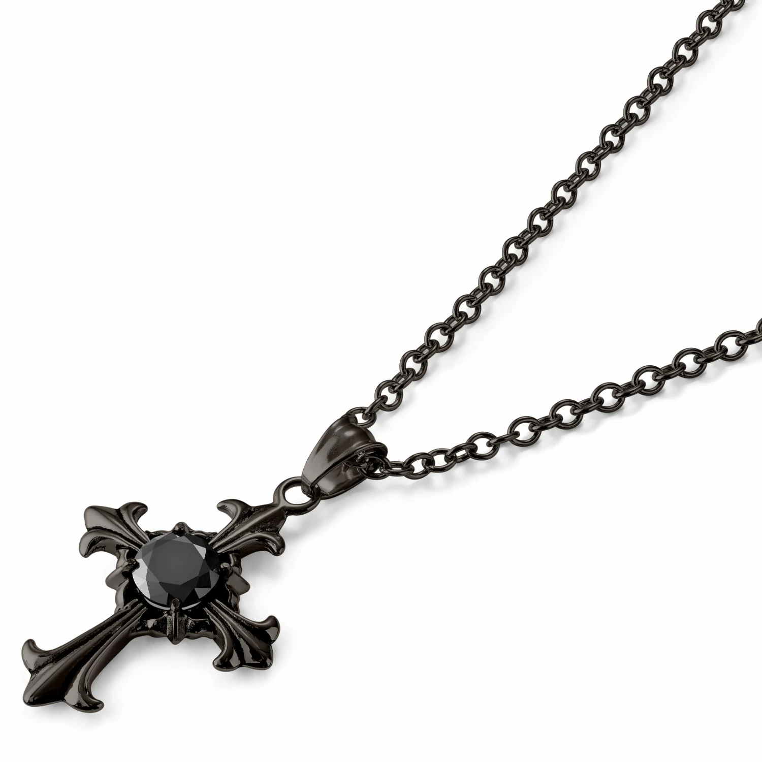 Lucleon Gunmetal Stainless Steel With Gothic Cross Cable Chain Necklace 4 Lucleon Gunmetal Stainless Steel With Gothic Cross Cable Chain Necklace - Image 2