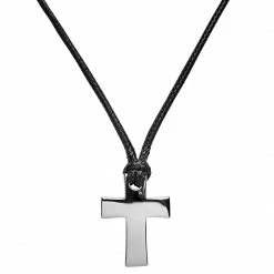 Lucleon Gravel | Silver-Tone Stainless Steel Cross & Black Cord Necklace