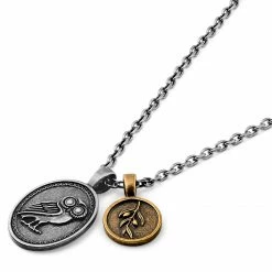 Lucleon Obelius | Vintage Silver-Tone Stainless Steel Owl Of Athena & Gold-Tone Coin Cable Chain Necklace -MEN NECKLACES shop 17 2804dfee85570f7dcbda6a59d904be200