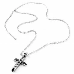 Fort Tempus Silver-Tone Stainless Steel Iced Cross Cable Chain Necklace -MEN NECKLACES shop 17 4 copy 6