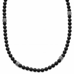 Waykins Wave | Silver-Tone & Dark Grey Wood Surfer Beaded Necklace