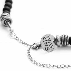 Waykins Wave | Silver-Tone & Dark Grey Wood Surfer Beaded Necklace -MEN NECKLACES shop 17665 04 1