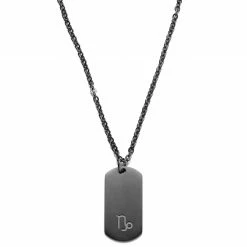 Lucleon Zodiac | Gunmetal Stainless Steel Capricorn Star Sign Dog Tag Cable Chain Necklace