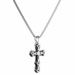 Fort Tempus Silver-Tone & Black Stainless Steel Three-Layered Cross Box Chain Necklace -MEN NECKLACES shop 18 2 copy 12